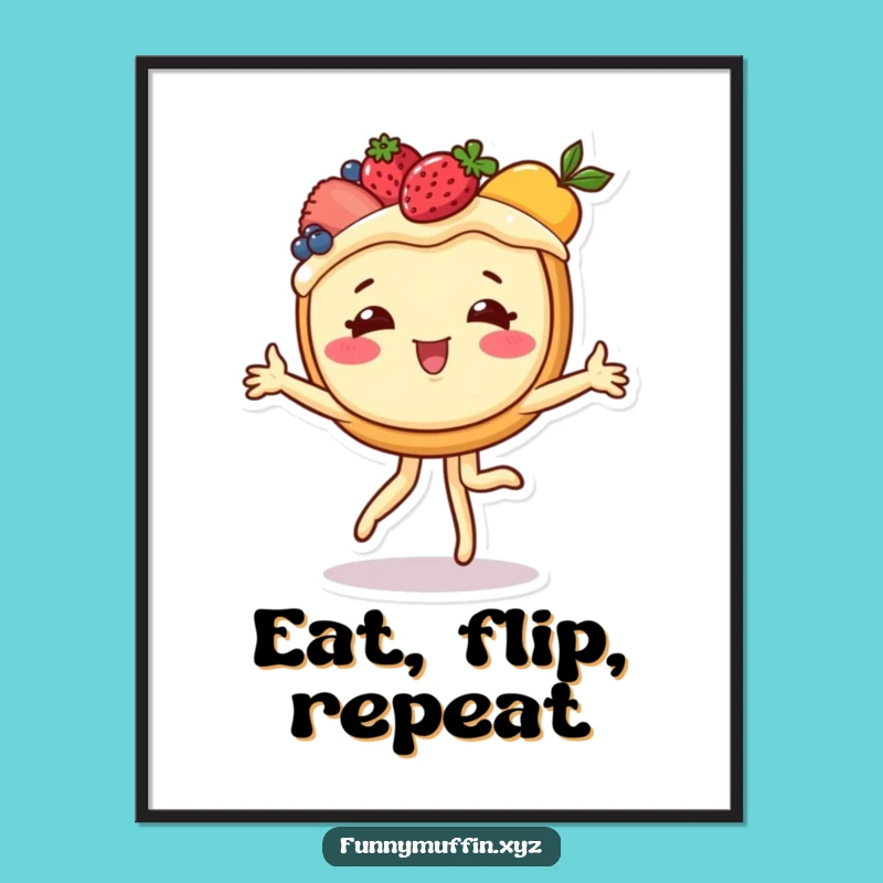 Funny Cartwheeling Tart Poster: Cheerful Dessert Wall Art