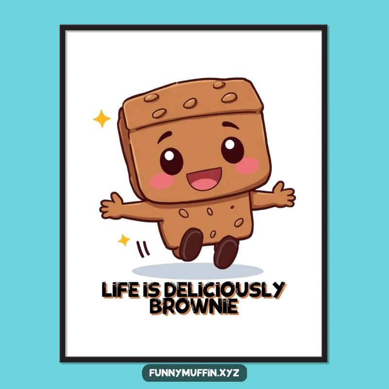 Funny Free Printable Wall Art: Gleeful Brownie Character Rolling with Joyful Energy!