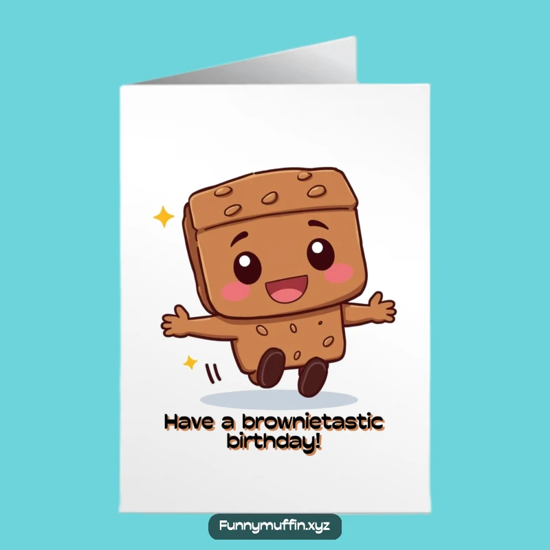 Free Printable Birthday Card: Gleeful Brownie Character Rolling into Fun!