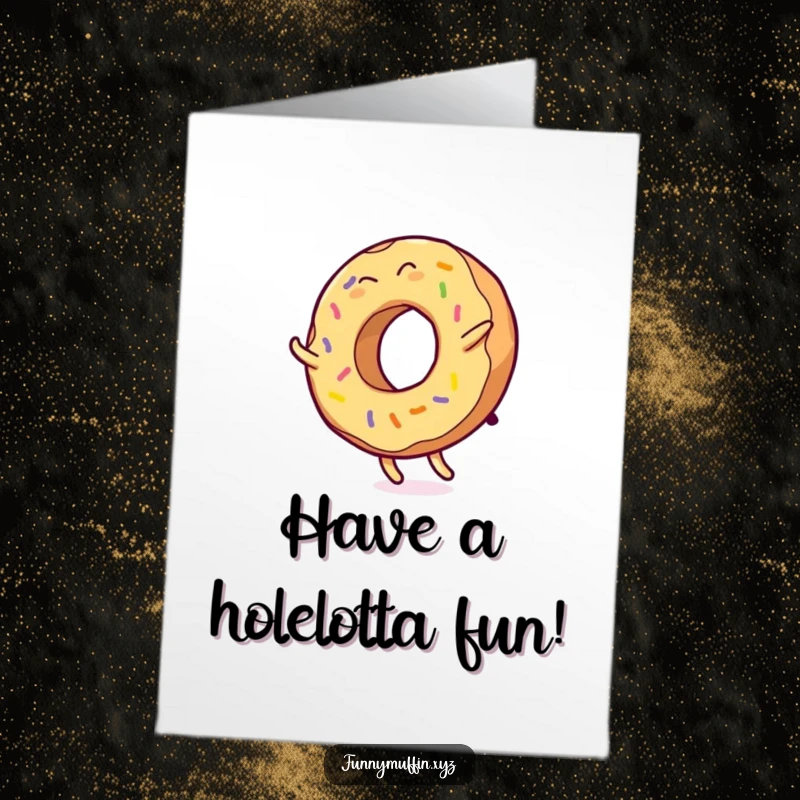Funny Free Printable Birthday Card: A giggling donut character with colorful icing, performing a joyful cartwheel.
