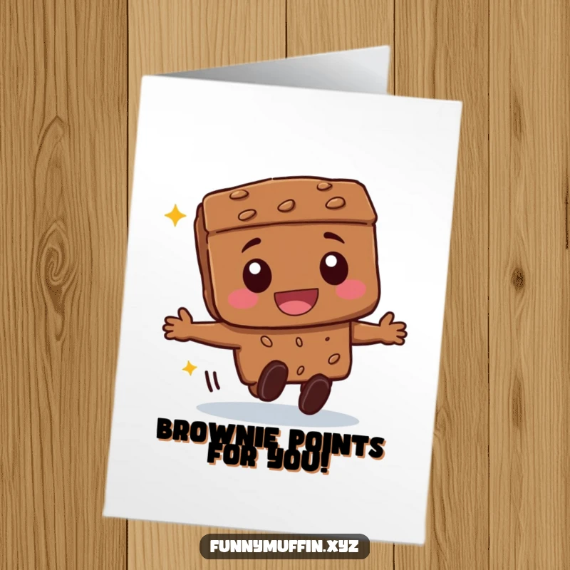 Funny Free Printable Congrats Card: A delighted brownie character gleefully rolling forward to celebrate a well-deserved success.