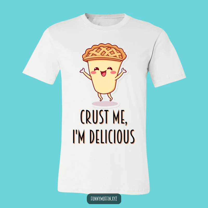 Funny Pie Shimmy T-Shirt: Wearable Dessert Delight with a Cheerful Lattice Crust Character